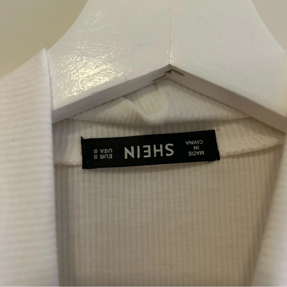 Shein Tops Soft Cream and White Fitted Neutral Stretchy Minimalist Basic Shirts - Picture 10 of 15